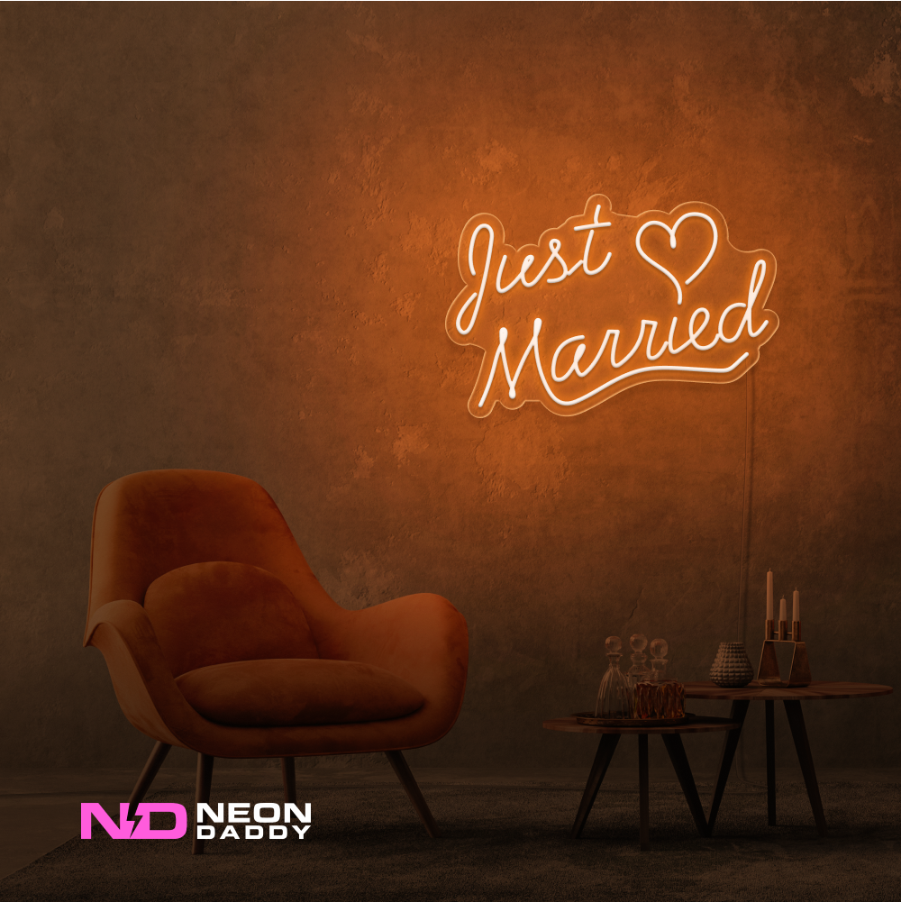 Color: Orange Just Married LED Neon Sign - Wedding Neon Signs