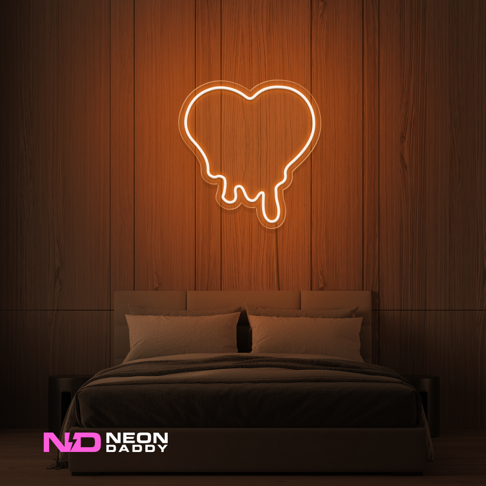 Color: Orange 'Melting Heart' - LED Neon Sign - Affordable Neon Signs