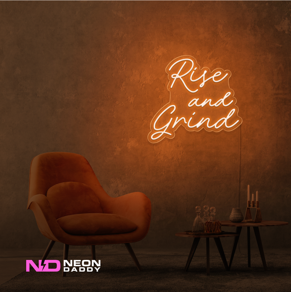 Color: Orange 'Rise and Grind' LED Neon Sign