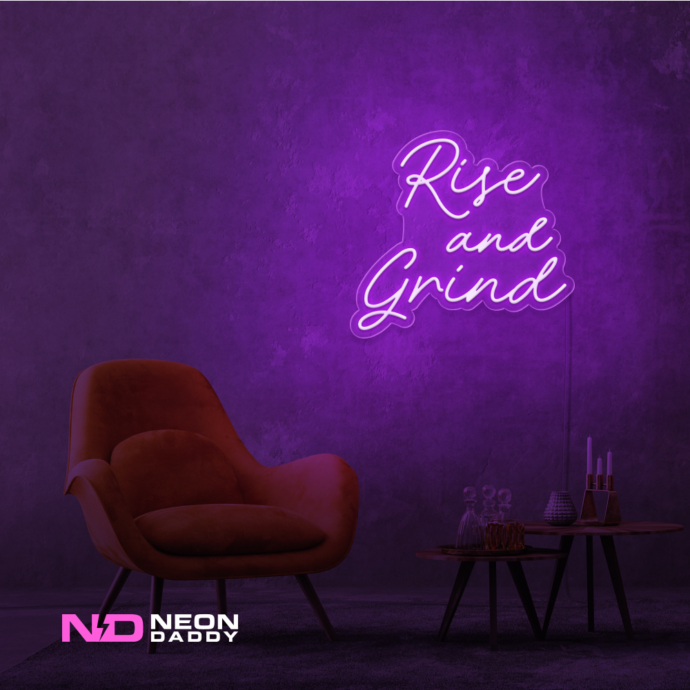 Color: Purple 'Rise and Grind' LED Neon Sign