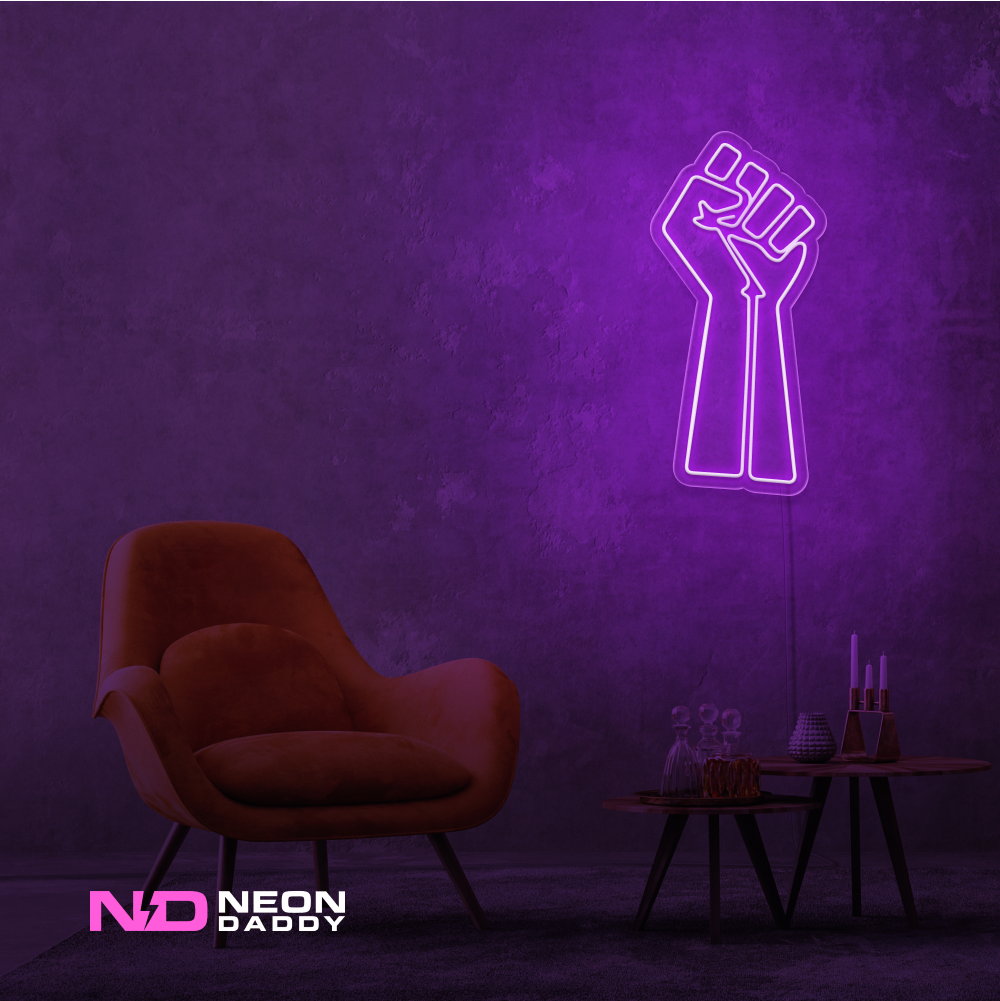 Color: Purple 'Raised Fist' - LED Neon Sign - Affordable Neon Signs