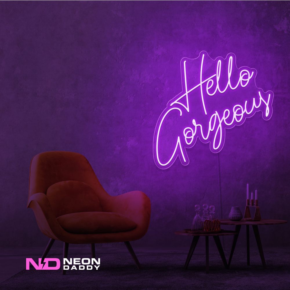 Color: Purple 'Hello Gorgeous' LED Neon Sign - Affordable Neon Signs