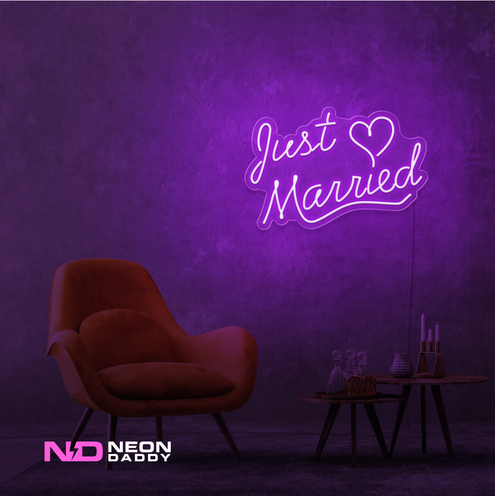 Color: Purple Just Married LED Neon Sign - Wedding Neon Signs