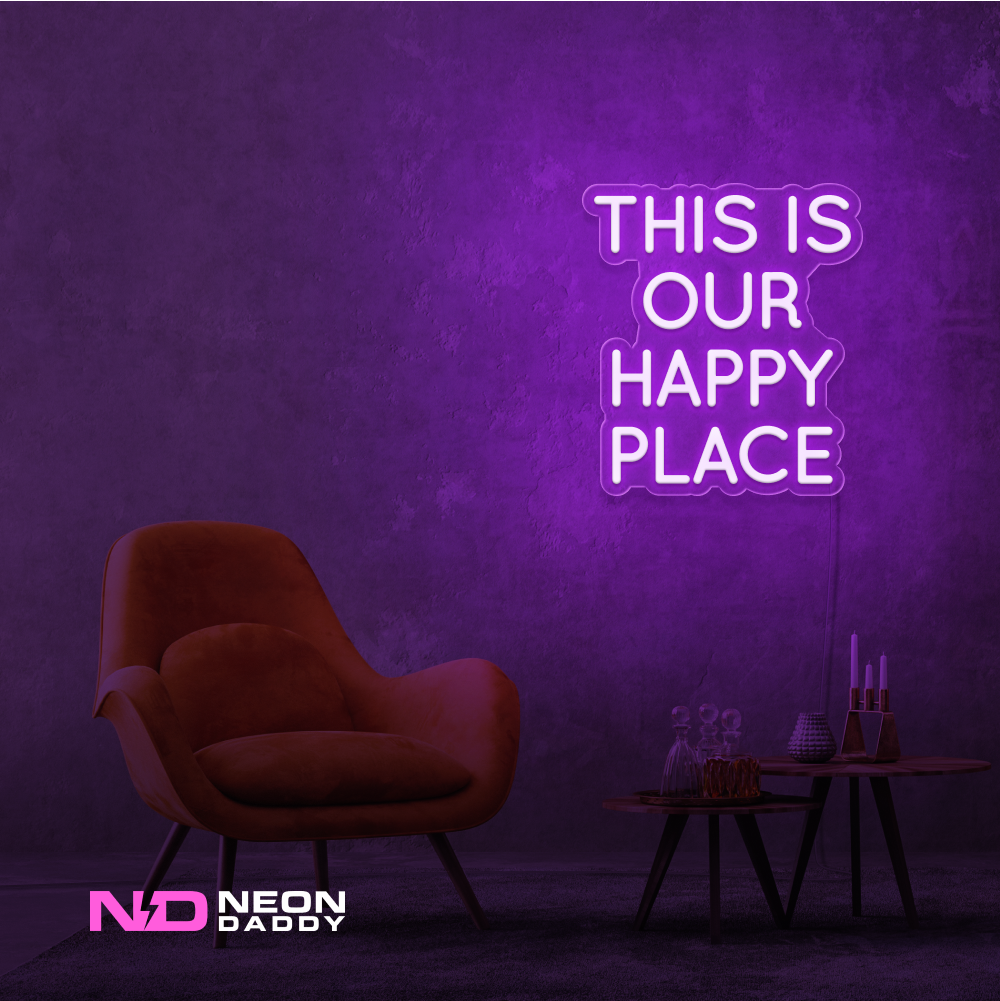 Color: Purple This Is Our Happy Place LED Neon Sign