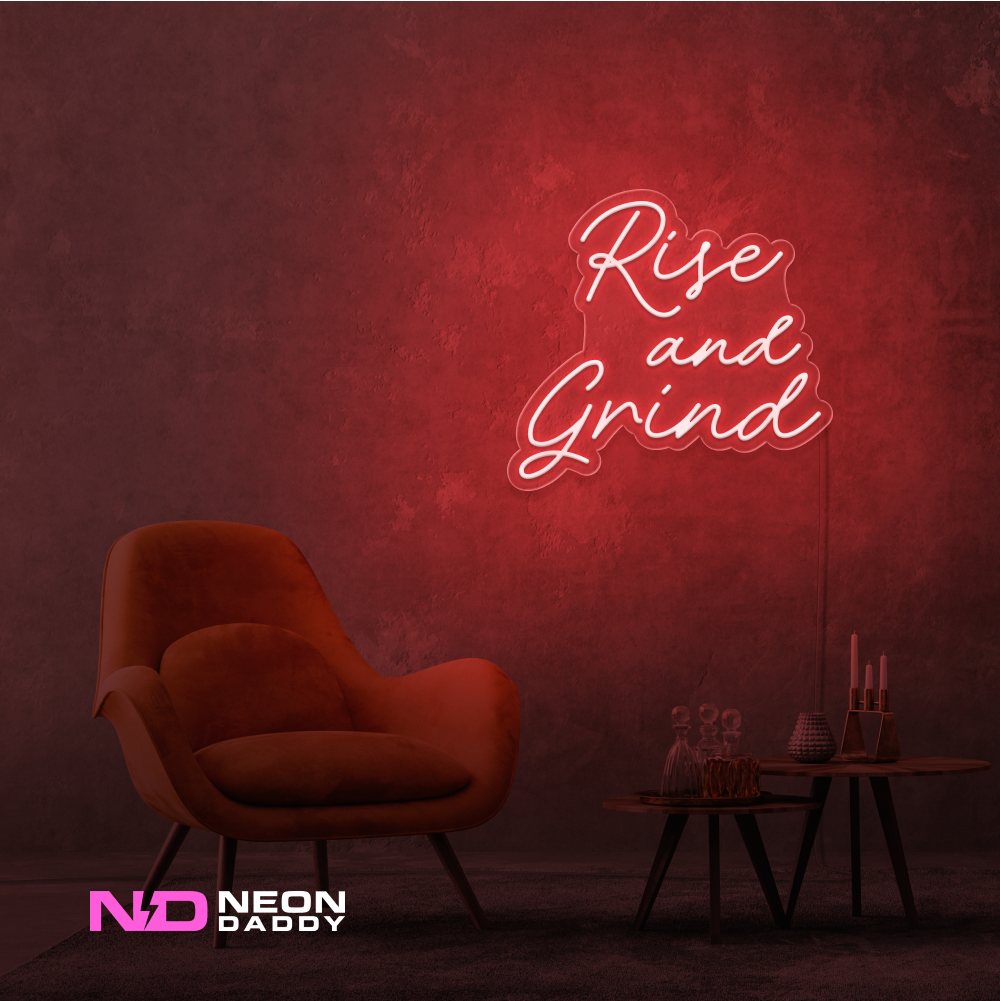 Color: Red 'Rise and Grind' LED Neon Sign