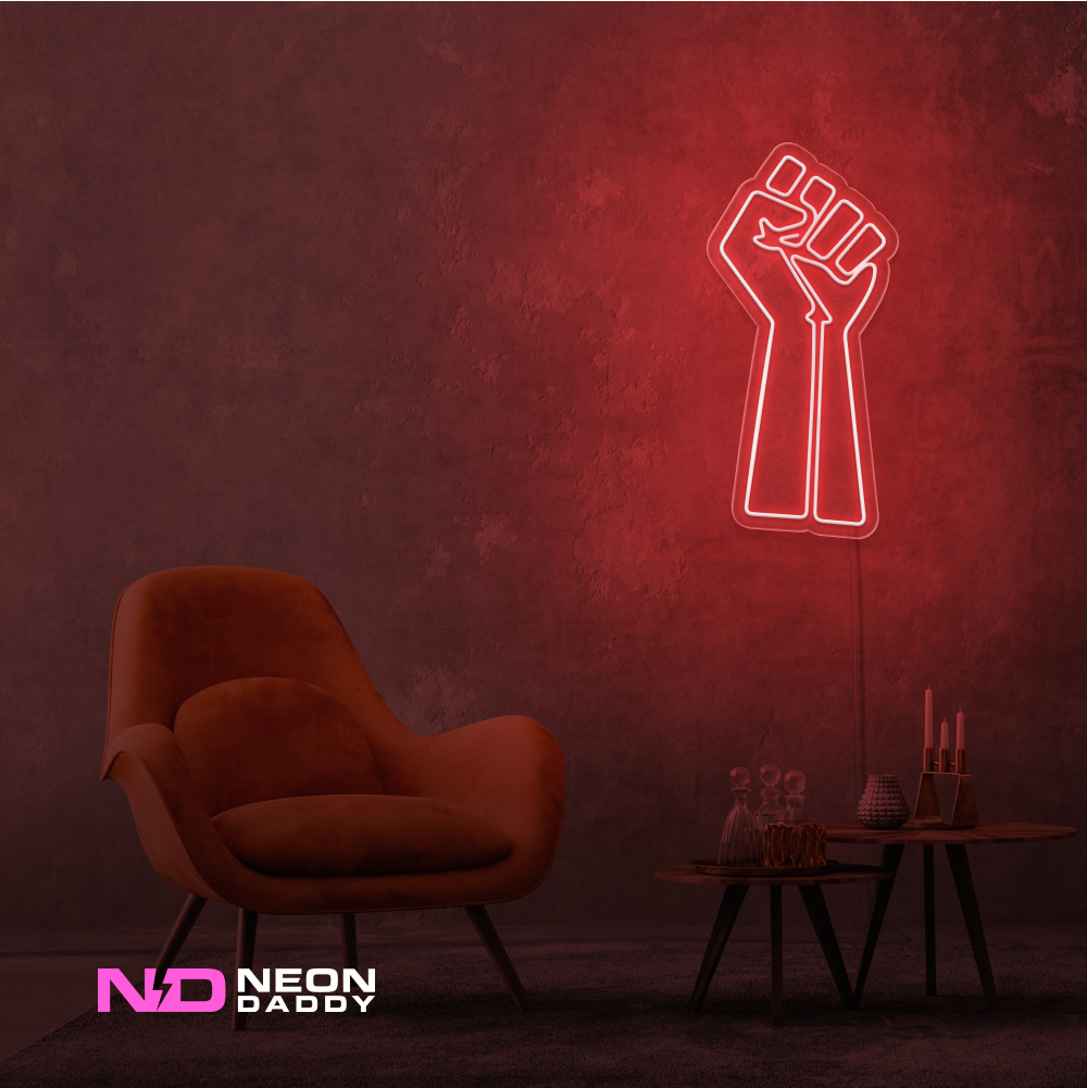 Color: Red 'Raised Fist' - LED Neon Sign - Affordable Neon Signs