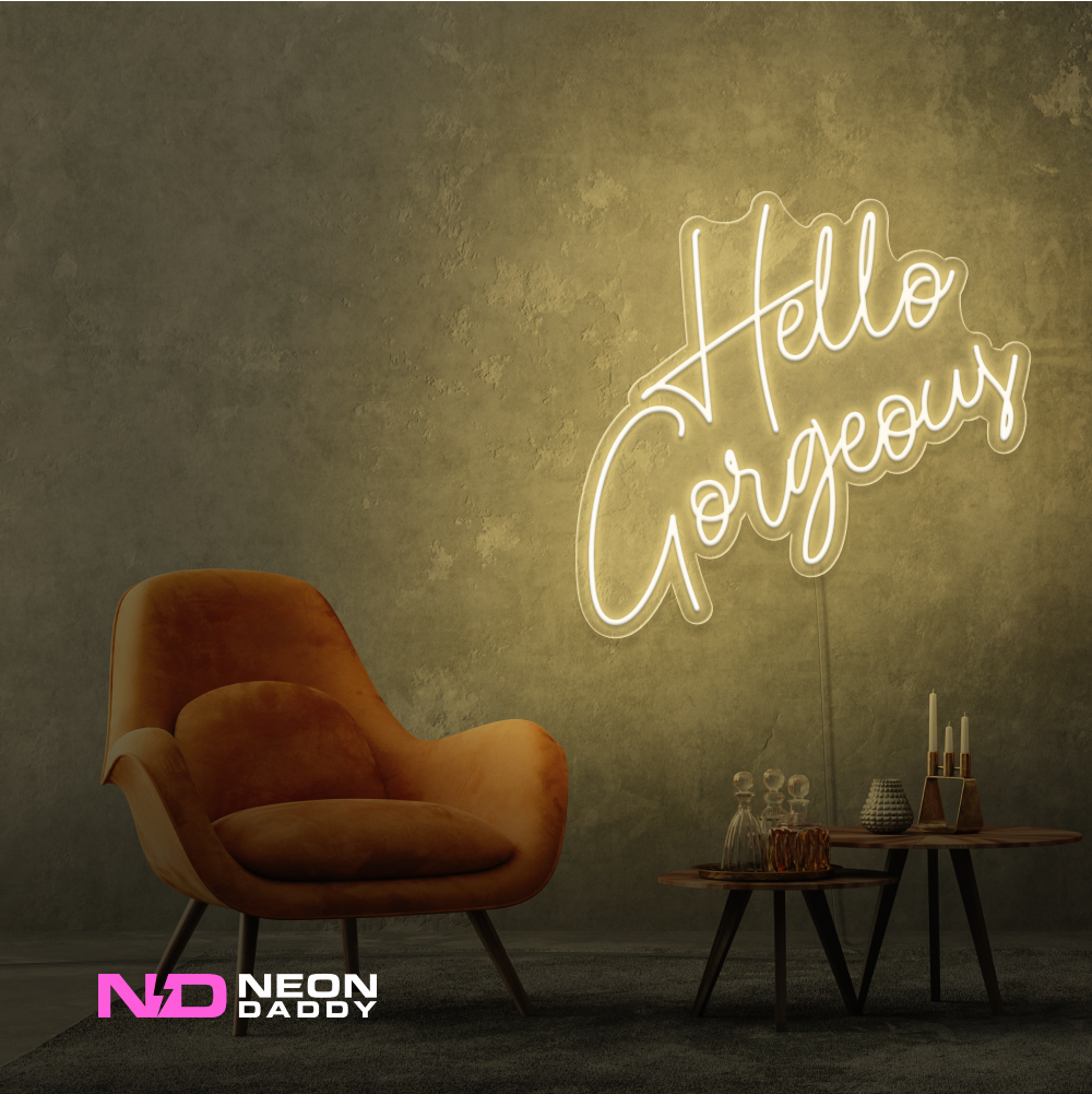 Color: Warm White 'Hello Gorgeous' LED Neon Sign - Affordable Neon Signs