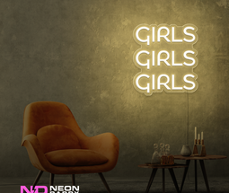 Color: Warm White Girls Girls Girls LED Neon Sign