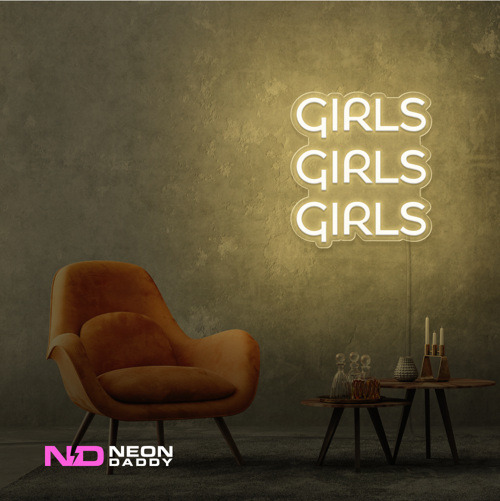Color: Warm White Girls Girls Girls LED Neon Sign
