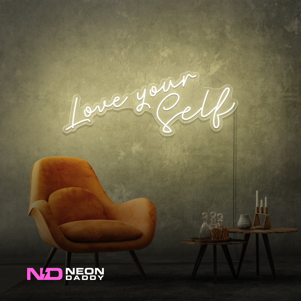 Color: Warm White 'Love Yourself' - LED Neon Sign - Affordable Neon Signs