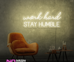 Color: Warm White 'Work Hard Stay Humble' - Affordable Neon Signs