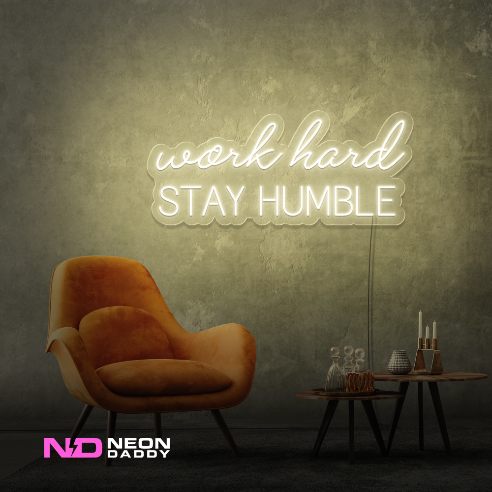 Color: Warm White 'Work Hard Stay Humble' - Affordable Neon Signs