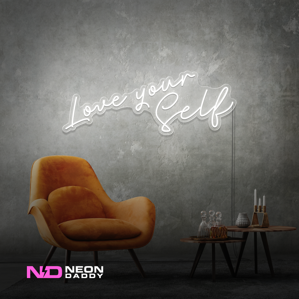 Color: White 'Love Yourself' - LED Neon Sign - Affordable Neon Signs