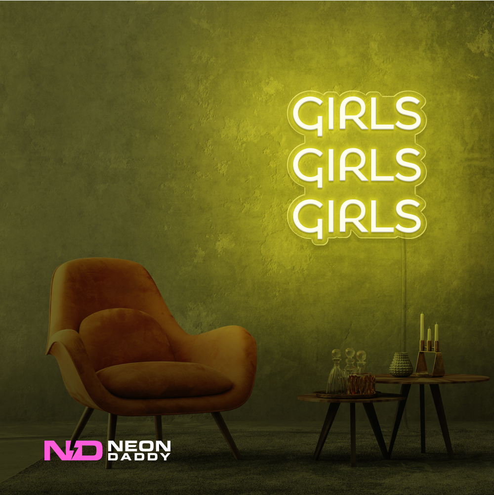 Color: Yellow Girls Girls Girls LED Neon Sign