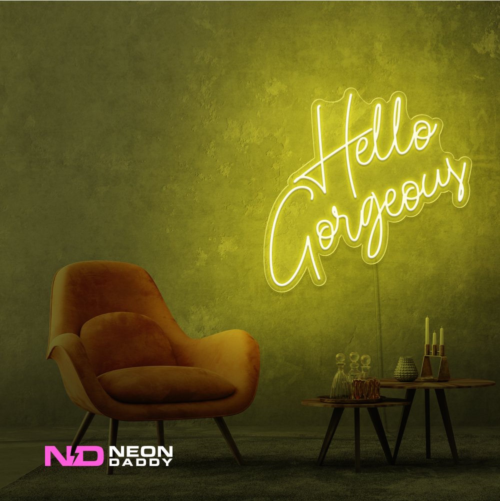 Color: Yellow 'Hello Gorgeous' LED Neon Sign - Affordable Neon Signs