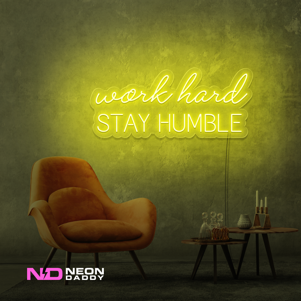 Color: Yellow 'Work Hard Stay Humble' - Affordable Neon Signs